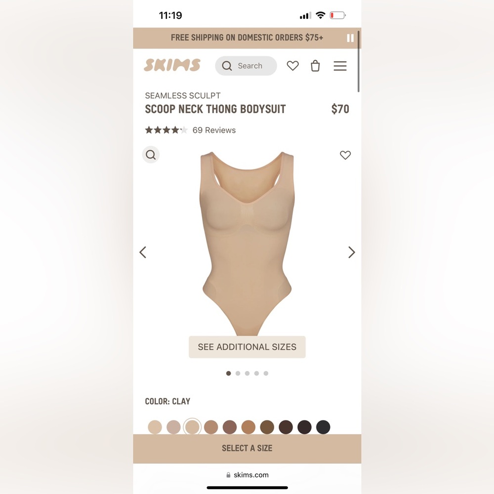 SOLD***SKIMS- Seamless Sculpting Scoop Neck Thong Bodysuit